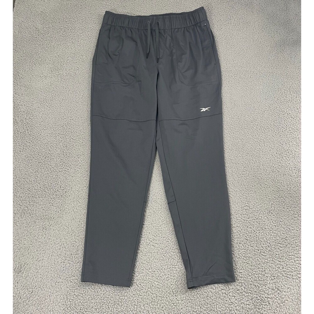Reebok Track Pants Men L Gray‎ Athletic Drawstring Straight Leg